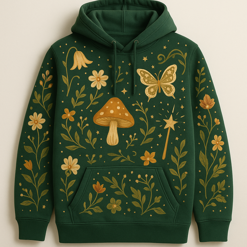 Enchanted Garden Hoodie showcasing floral and magical elements
