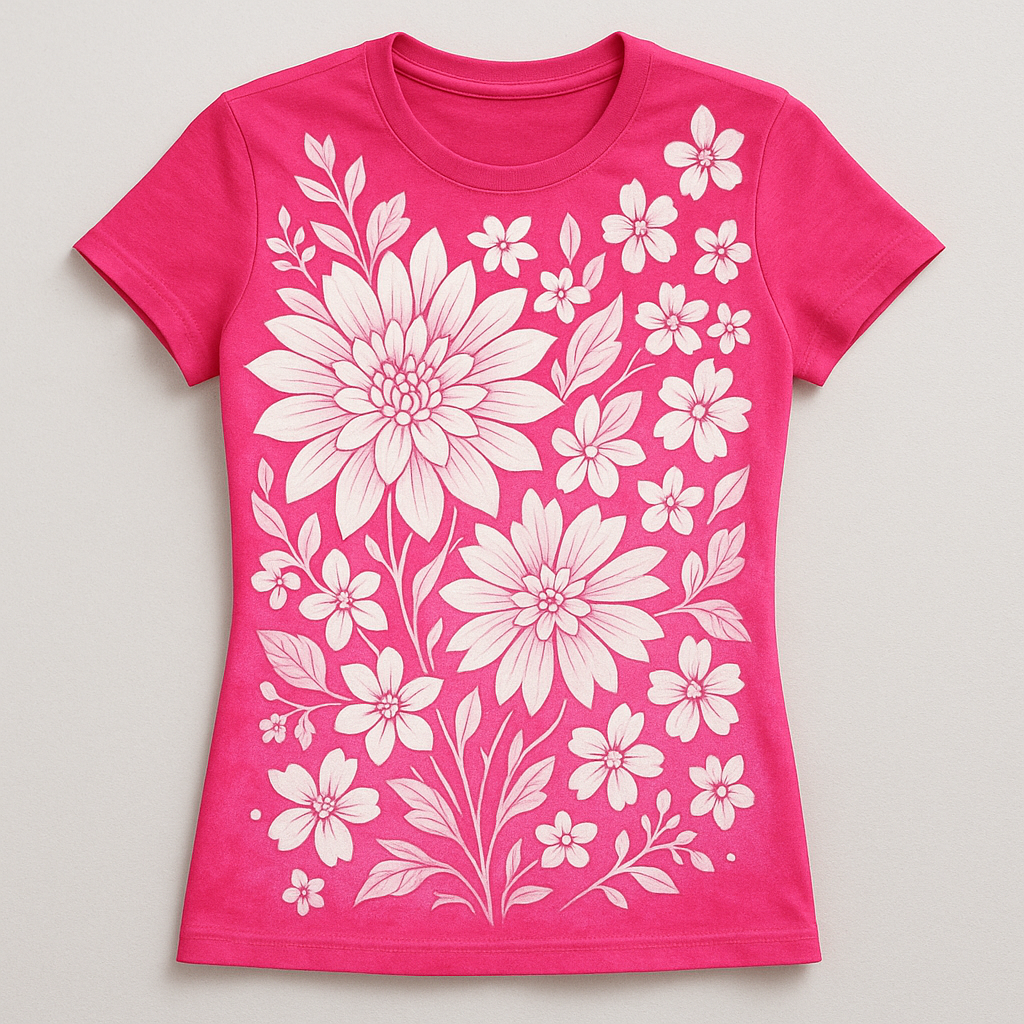 Radiant Bloom Tee with fresh floral radiance in white and pink