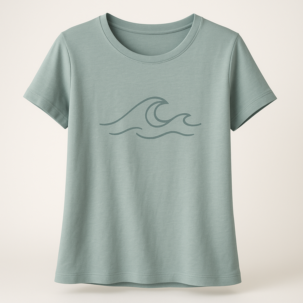 Quiet Tide t-shirt in seafoam with minimalist wave print