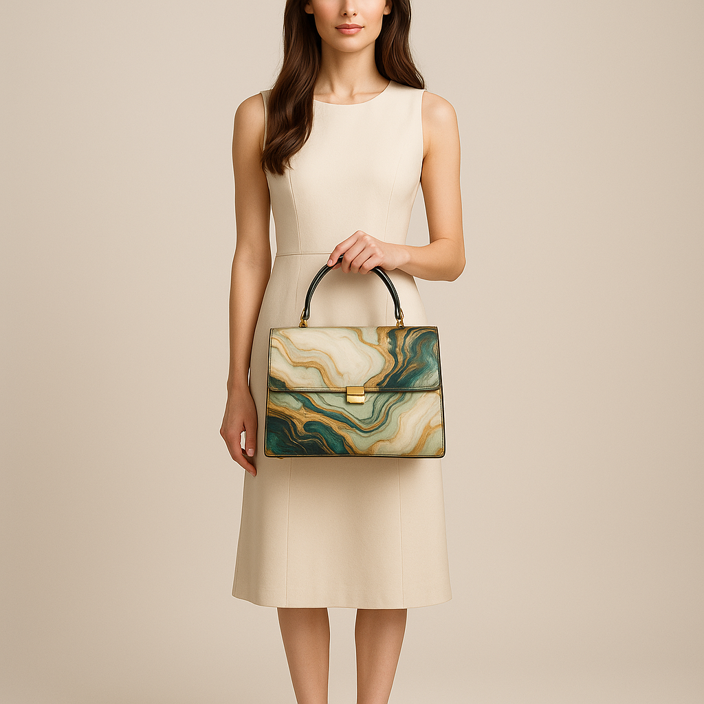 Gilded Tide modelled by Cindy — front view