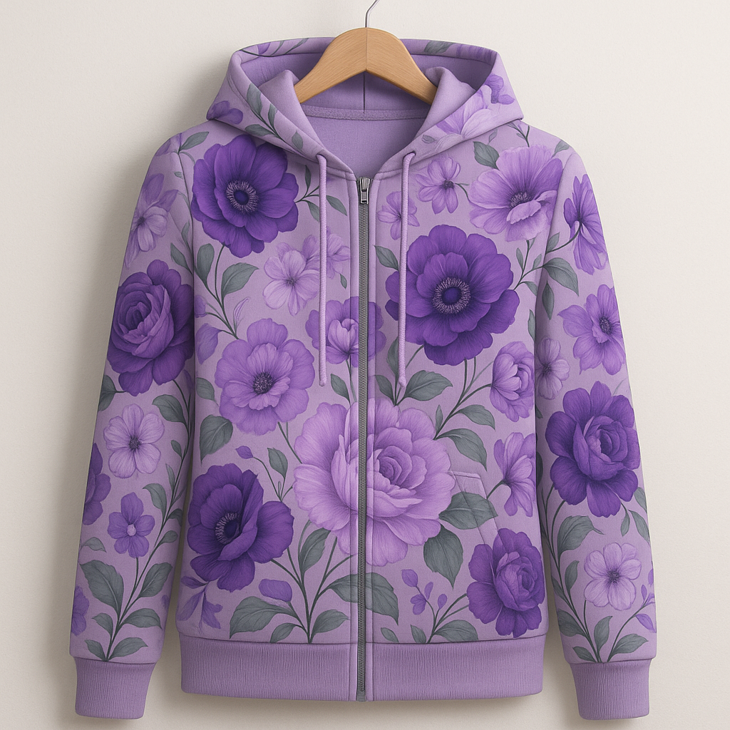Blooming Majesty Hoodie in lavender with floral patterns