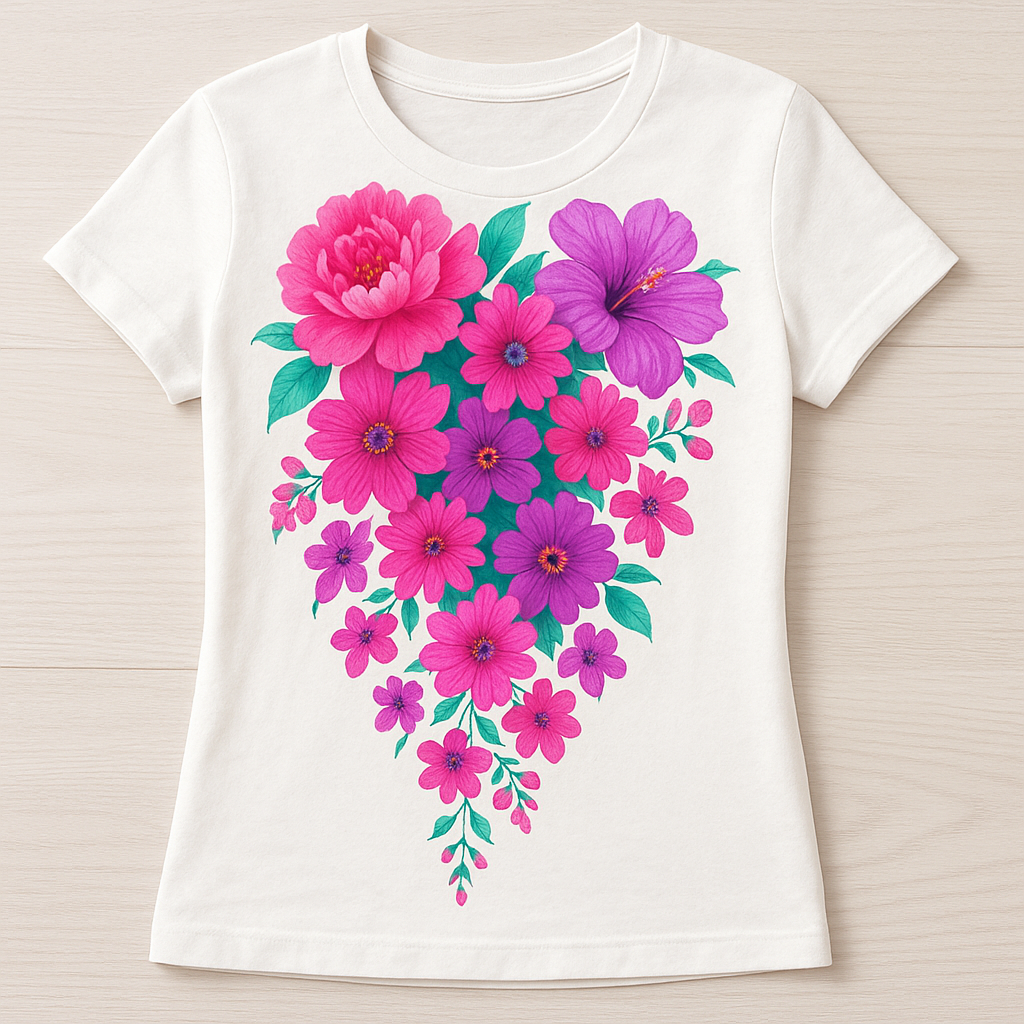 Blooming cascade floral women's t-shirt design