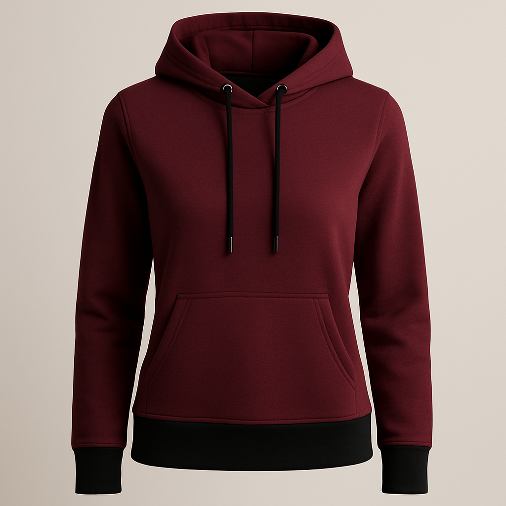 Meridian Chic Hoodie in burgundy and black colorway