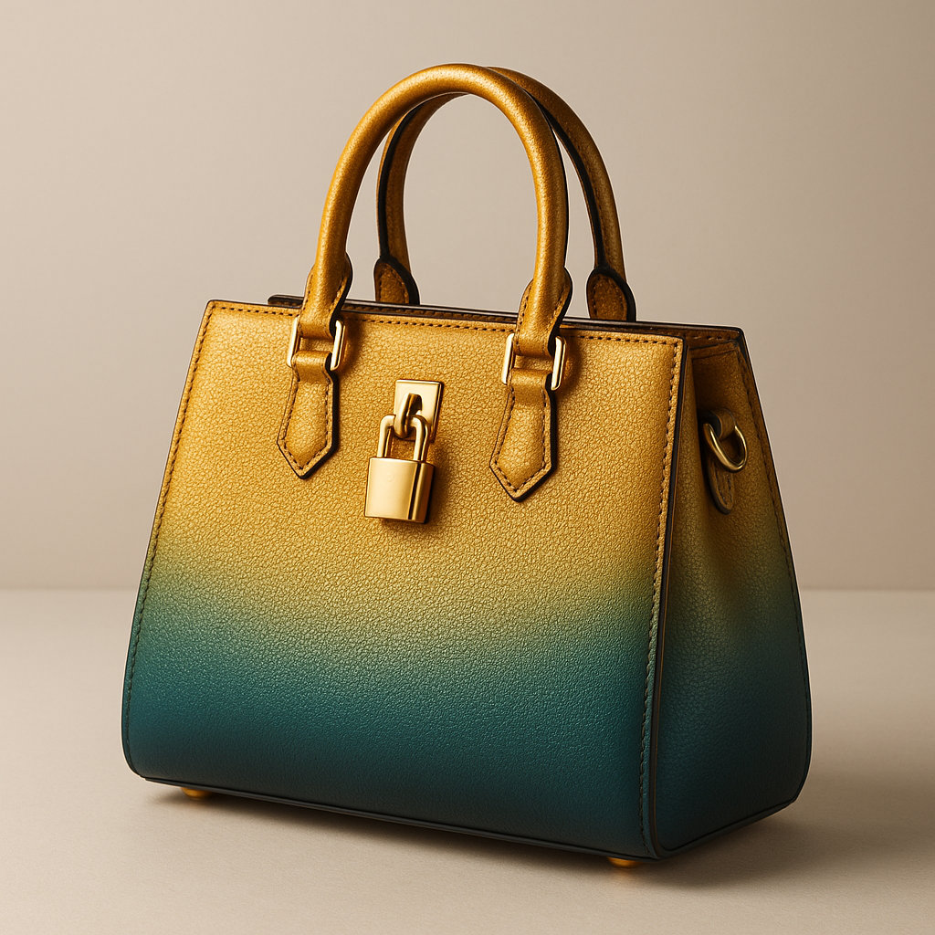Gilded Tide purse in amber-to-teal ombre with gold hardware