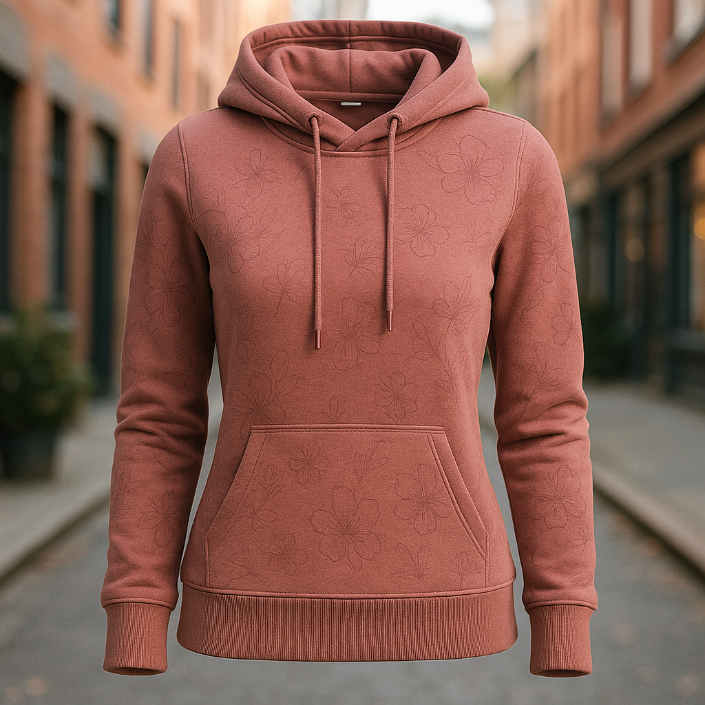 Dusky Rose Hoodie with subtle floral pattern