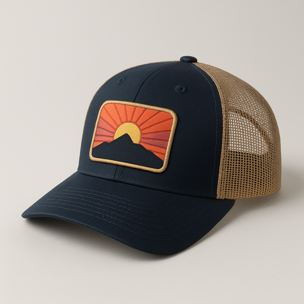 Sundown Trucker Cap with original sunset horizon graphic patch
