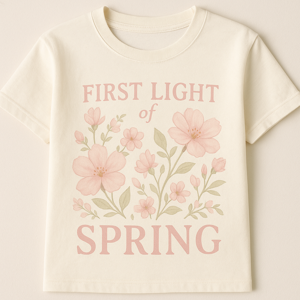 Spring Radiance Tee with pastel pink floral design