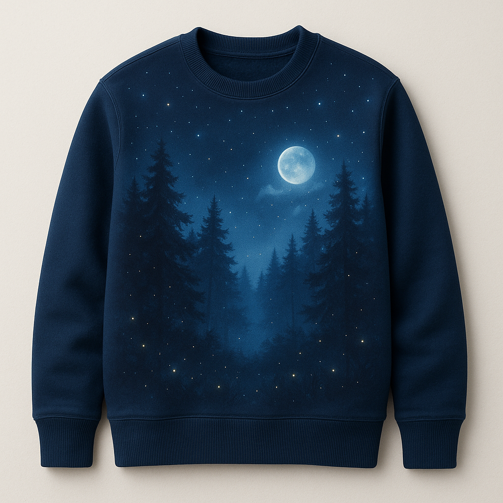 Enchanted Twilight Sweater in midnight blue with glowing star design.