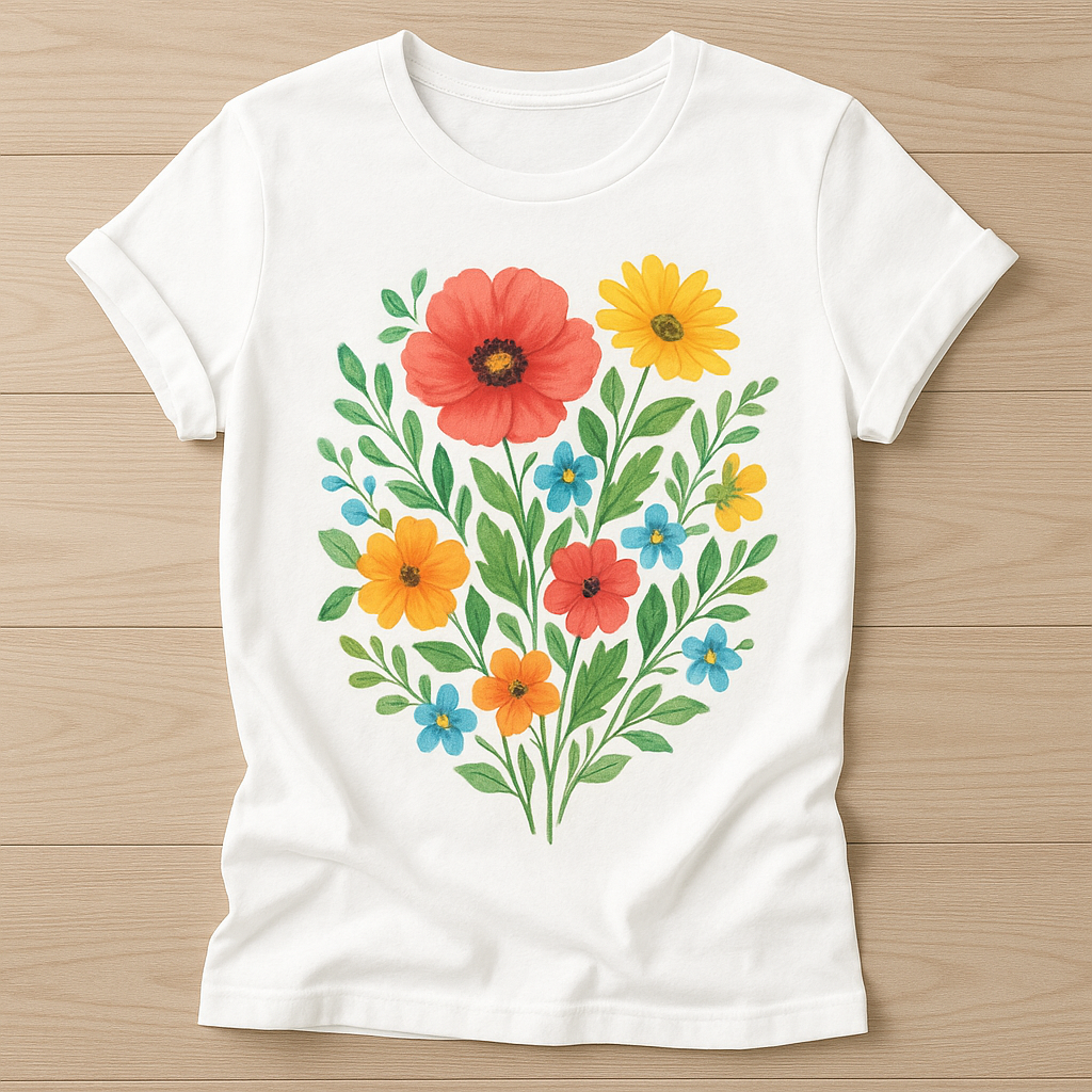Lush Garden Tee, floral design on white t-shirt