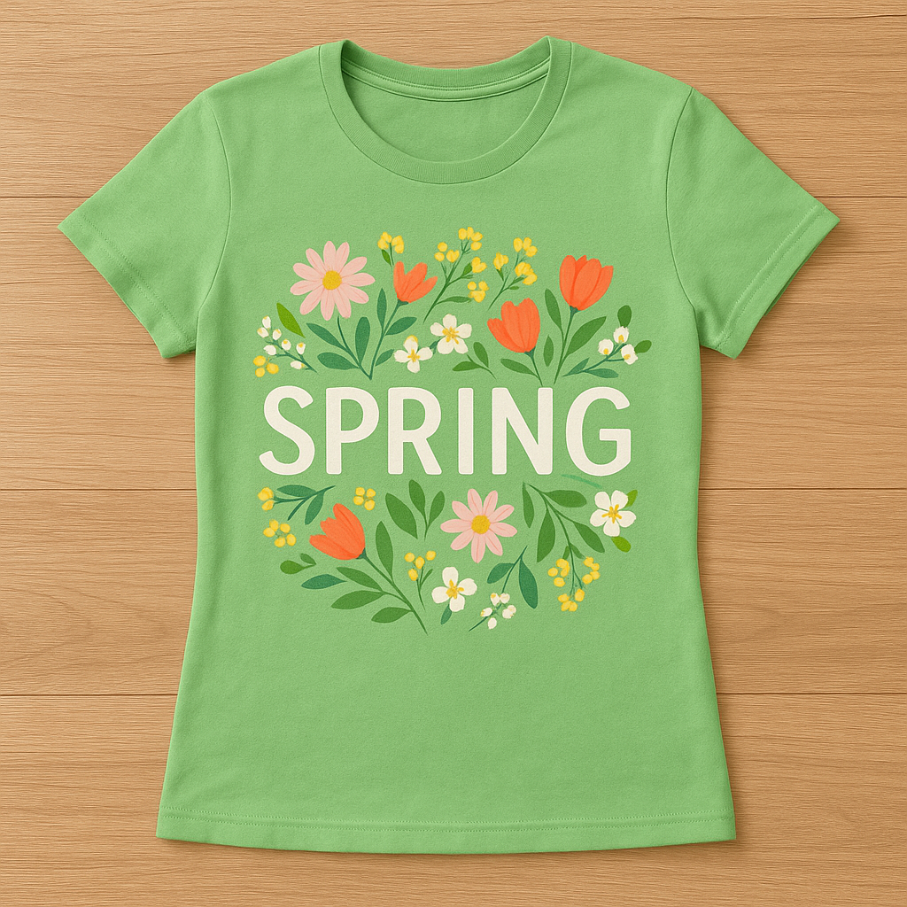 Spring Meadow T-shirt in spring green, women's lightweight floral t-shirt.