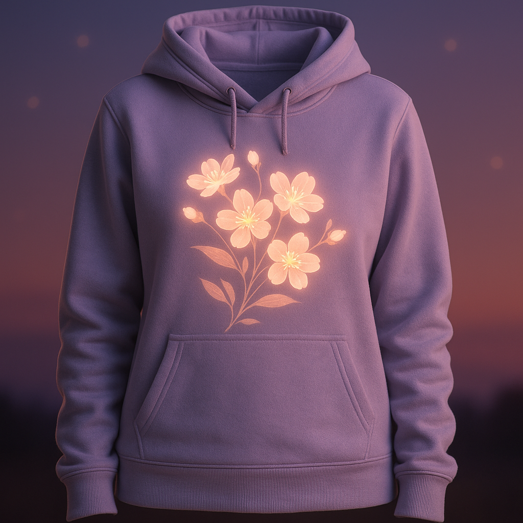 Twilight Blossom Hoodie in lavender mist with floral design