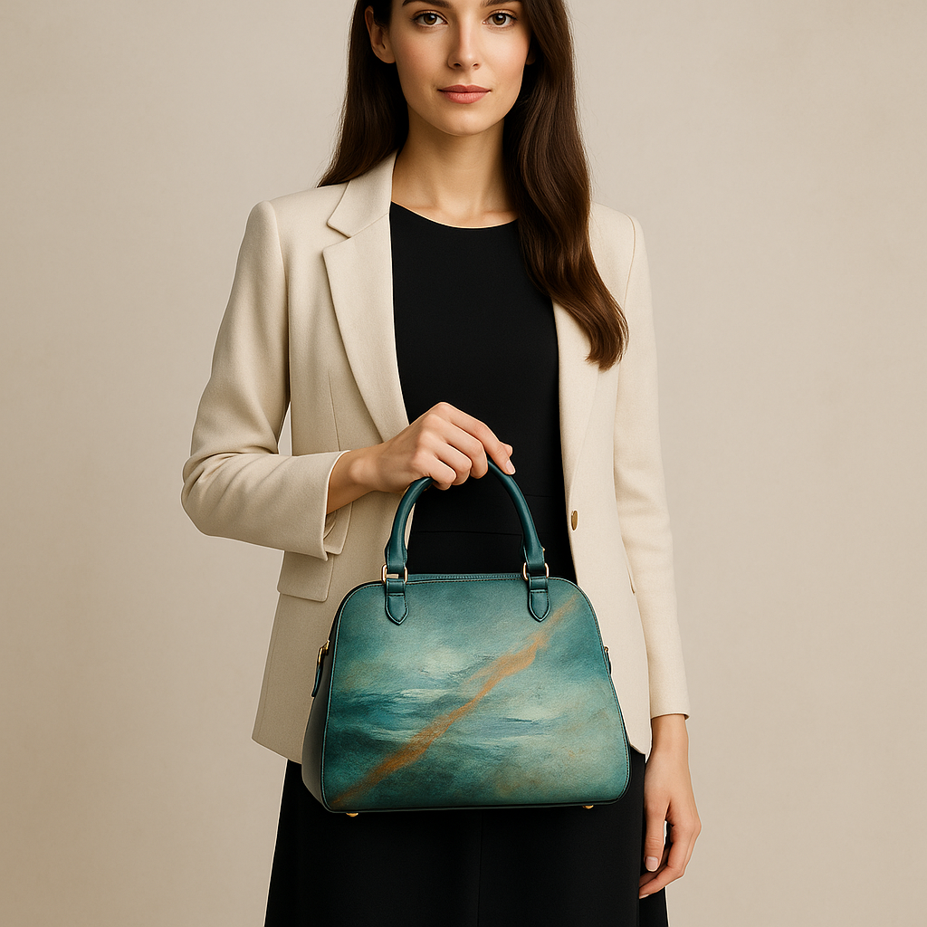 Verdigris Tide modelled by Cindy — front view