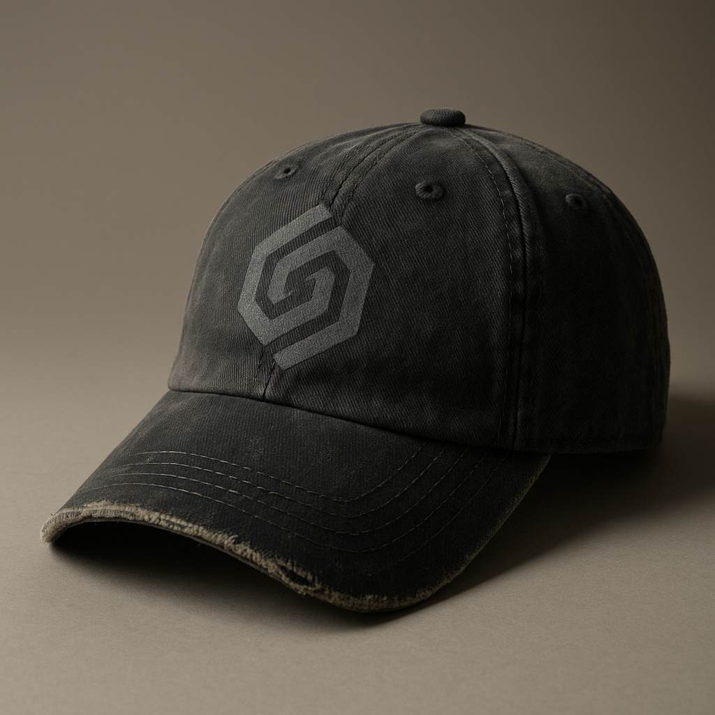 Shadow Distressed Cap with original monochrome geometric graphic