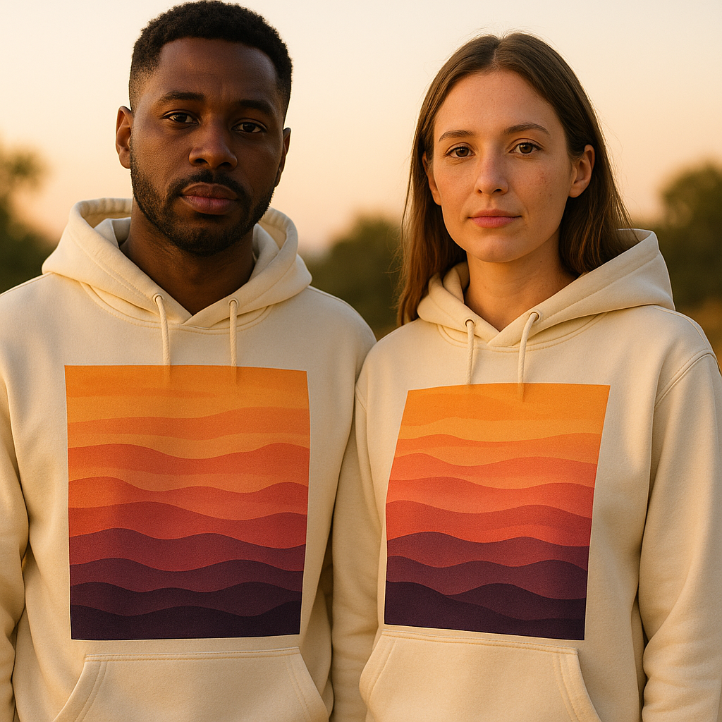 Sunset Stroll Coordinated Hoodie Set with an original amber-to-plum sunset gradient design