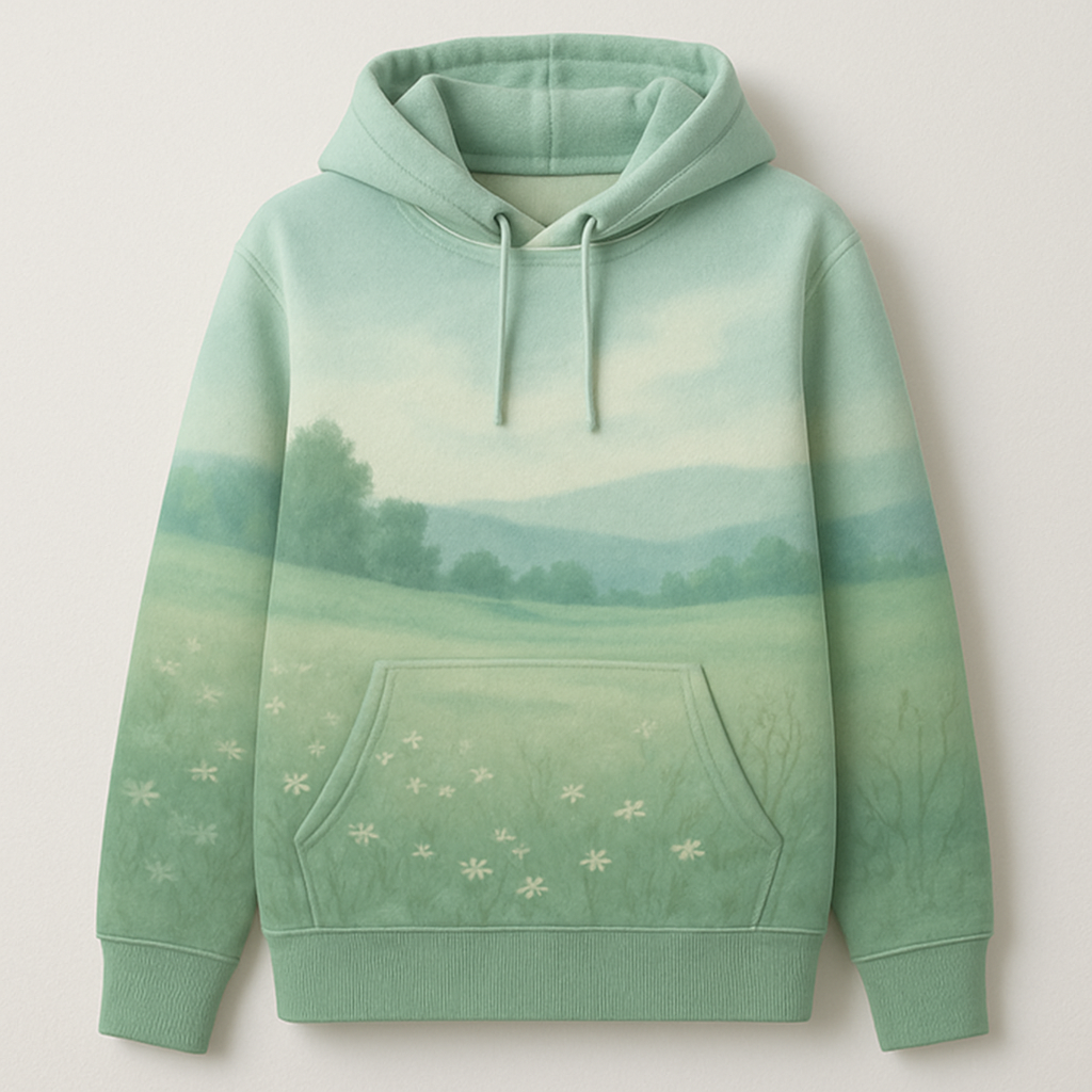 Serene meadow landscape women's hoodie design